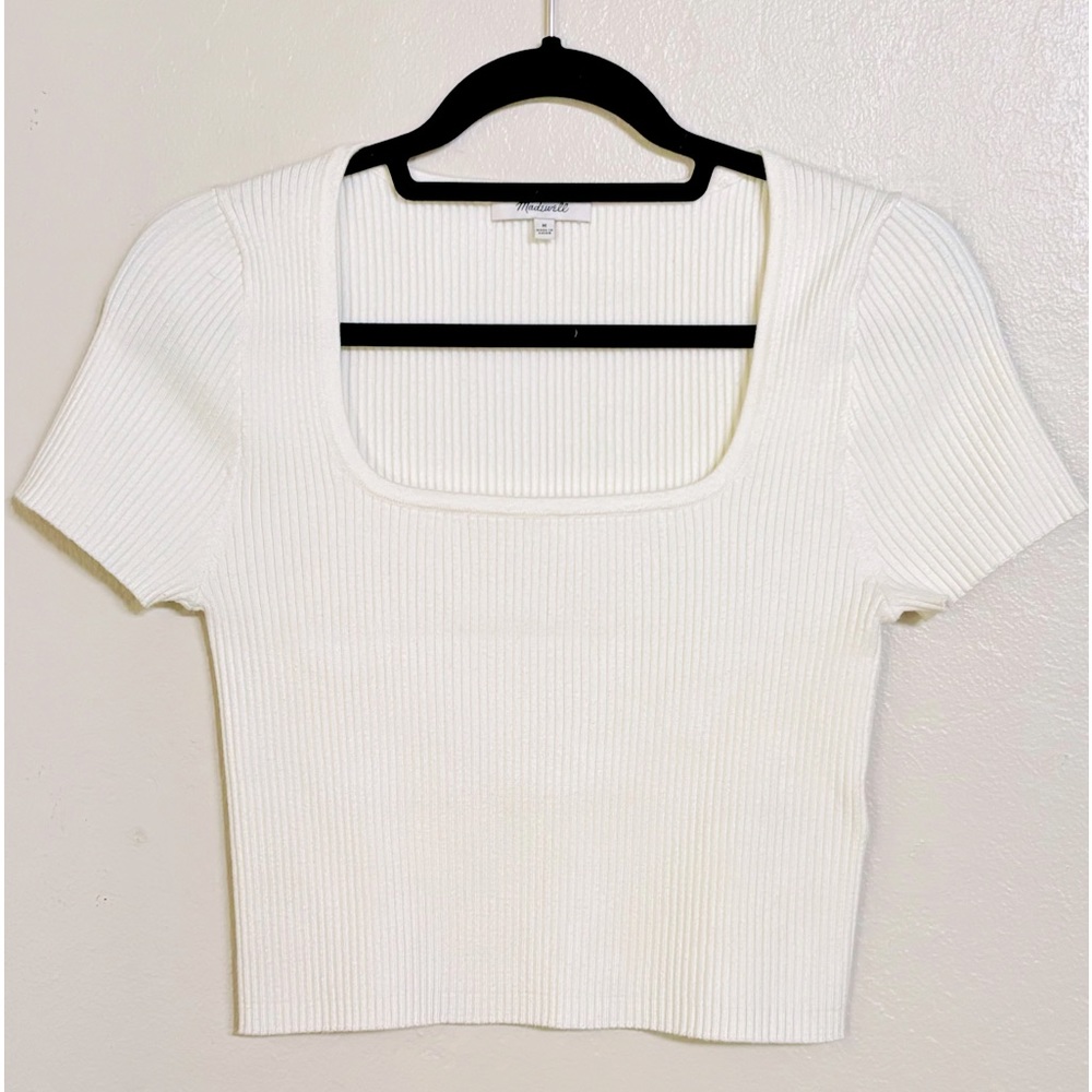 Madewell Cropped Ribbed Scoopneck Sweater Tee sz M